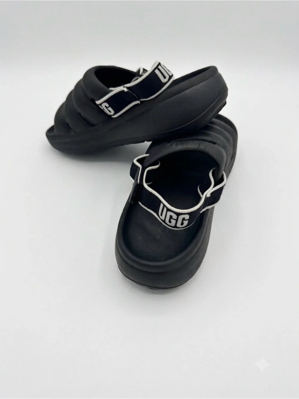 UGG Kids Black Puffer Slide Sandals with Branded Heel Strap